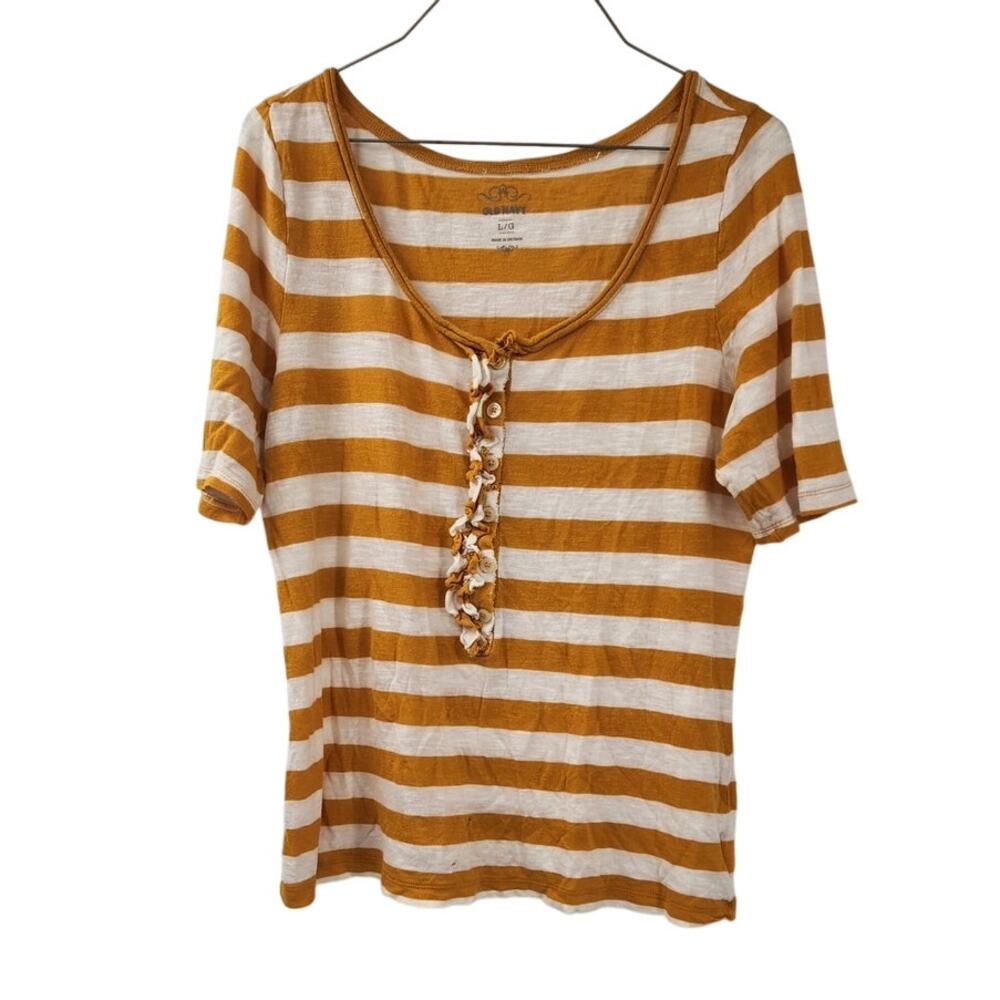 Old Navy Yellow Striped Short Sleeve Top - Women's Large